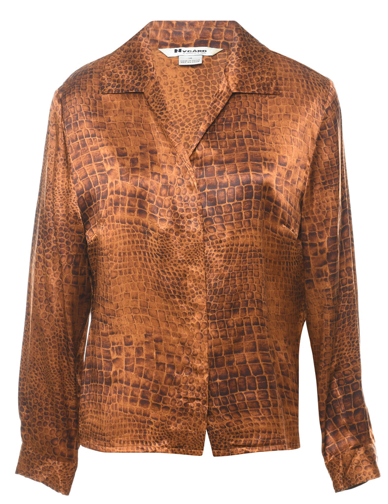 Animal Print Silk Blouse - L