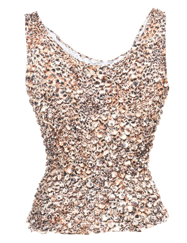 Animal Print Smocked Sleeveless Y2K Top - S