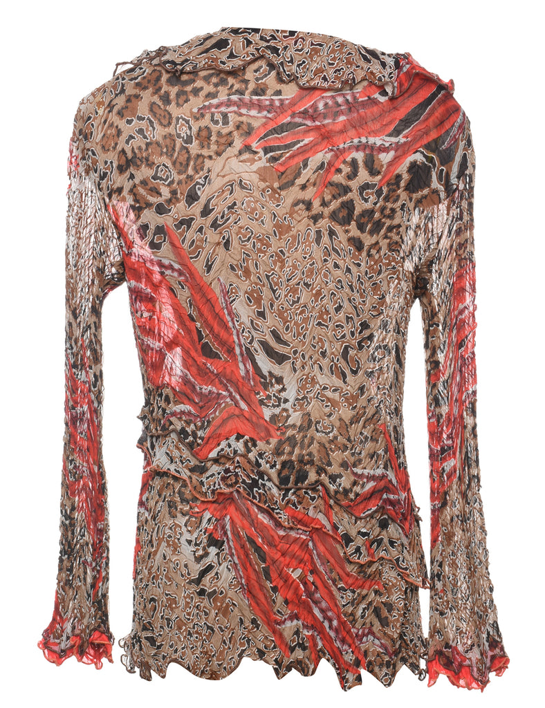 Animal Print Y2K Multi-Colour Frilly Top - M