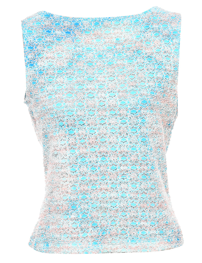 Aqua Blue & Silver Metallic Sleeveless Top - M