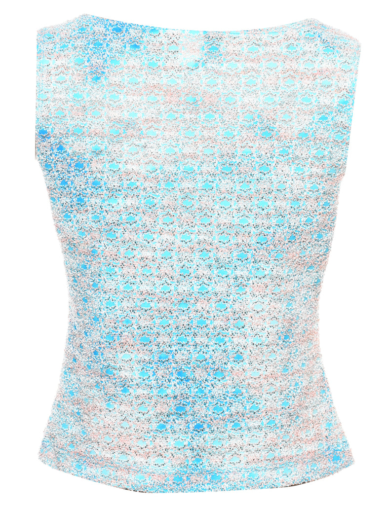 Aqua Blue & Silver Metallic Sleeveless Top - M