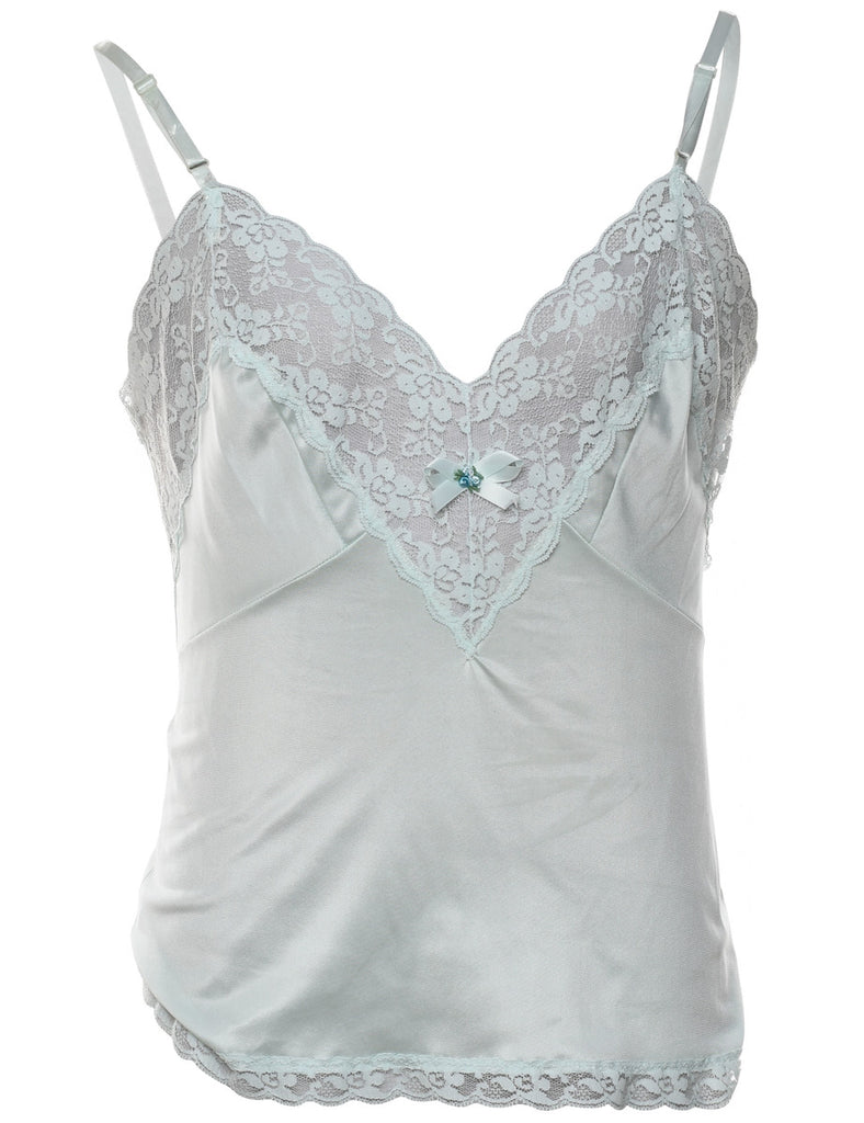 Aqua Blue Vintage Lace Trim Cami  - M