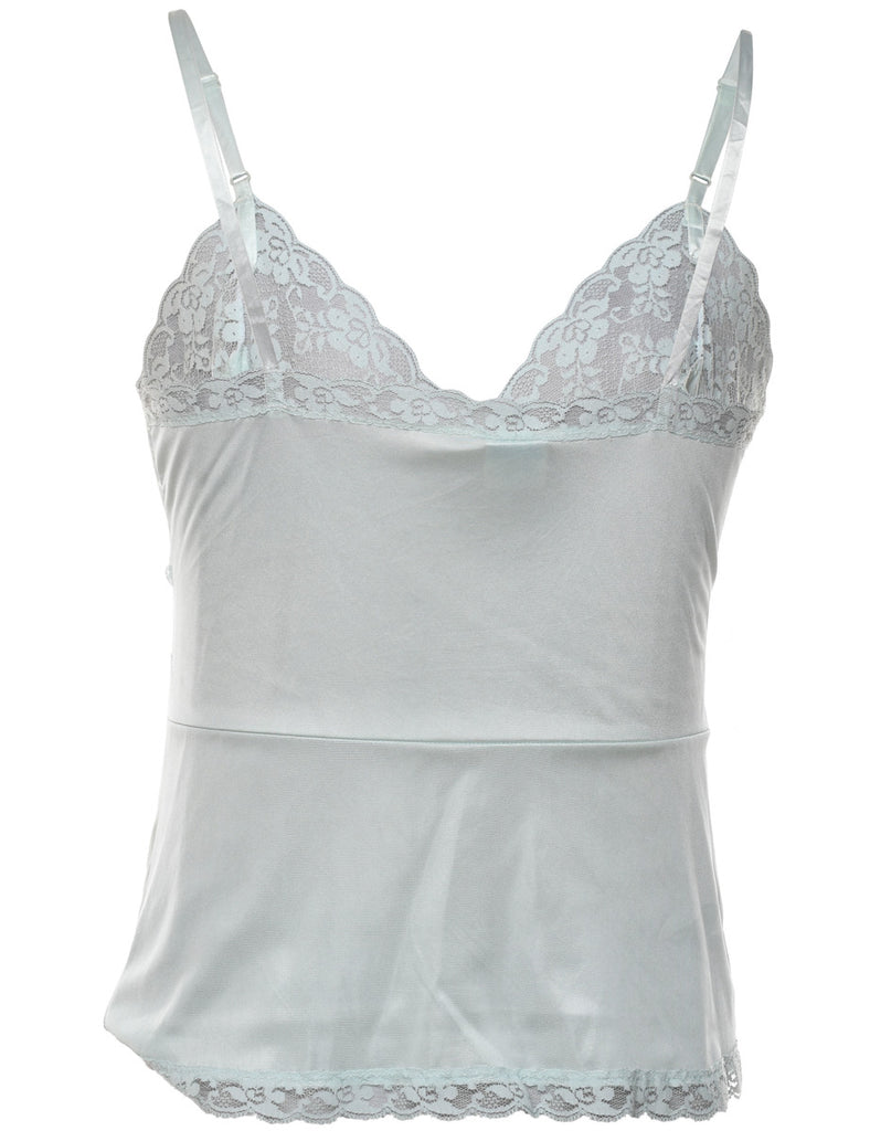 Aqua Blue Vintage Lace Trim Cami  - M