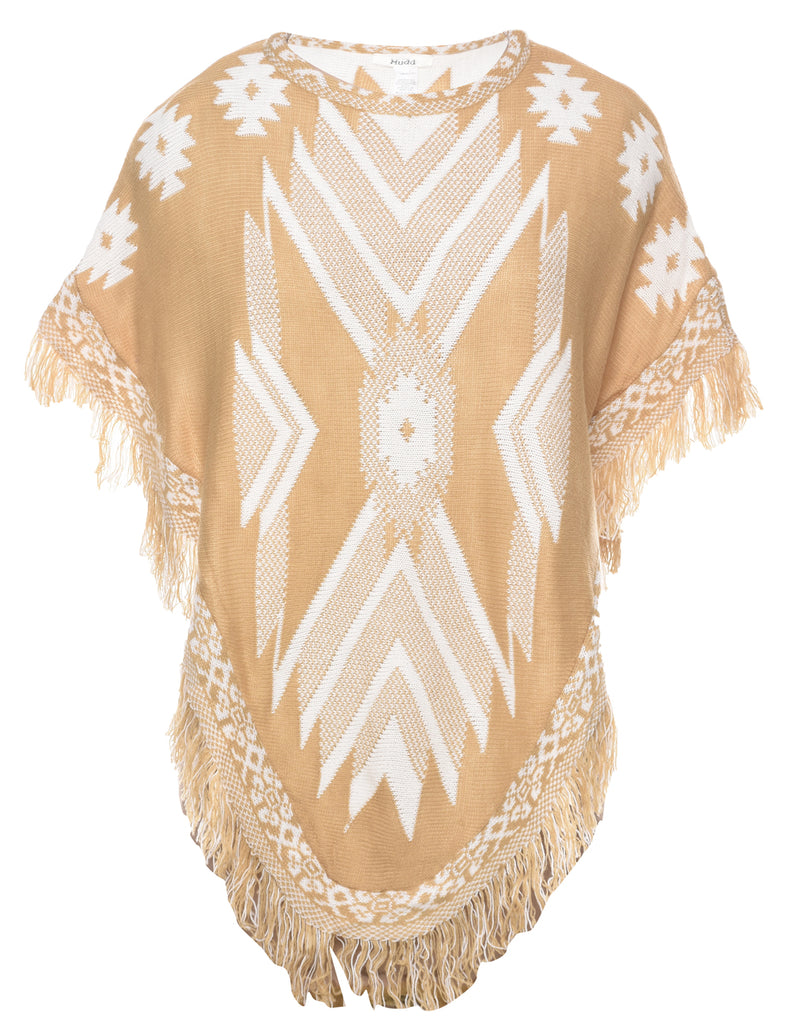 Aztec Print Fringed Poncho - L