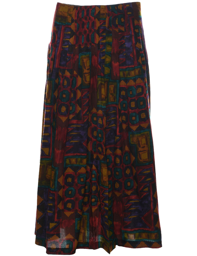 Aztec Print Pleated Skirt - M