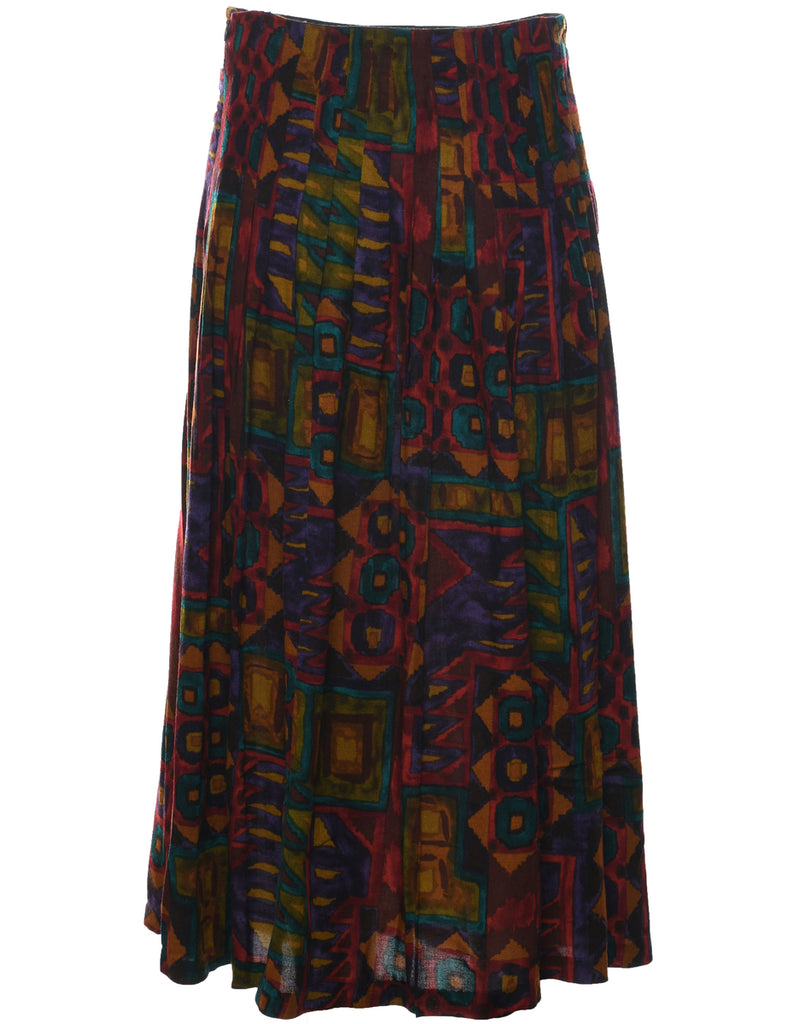 Aztec Print Pleated Skirt - M