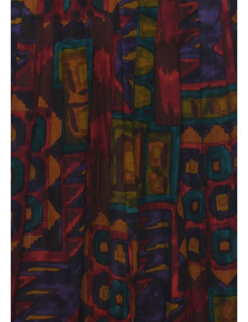 Aztec Print Pleated Skirt - M