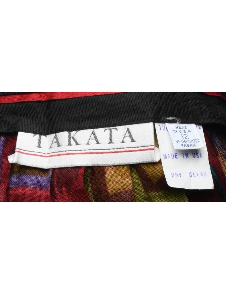 Aztec Print Pleated Skirt - M