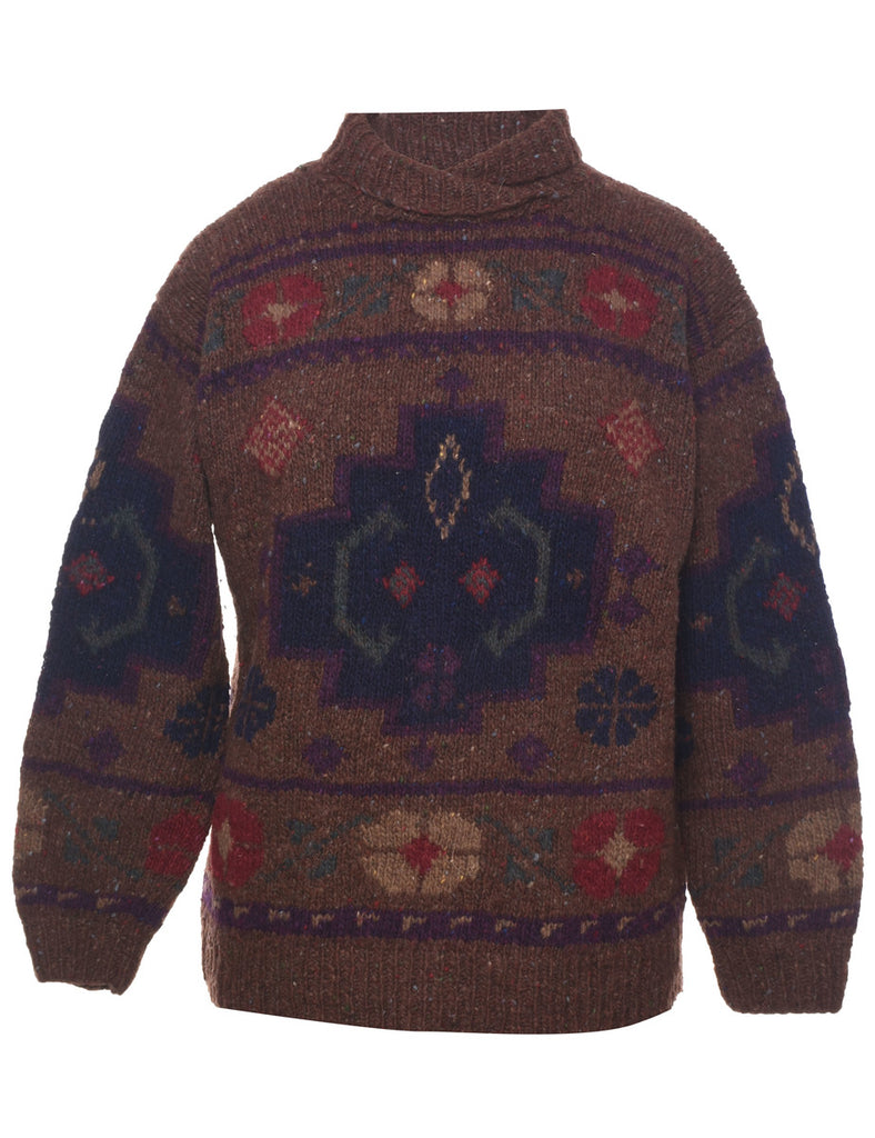 Aztec Print Turtleneck Jumper - L