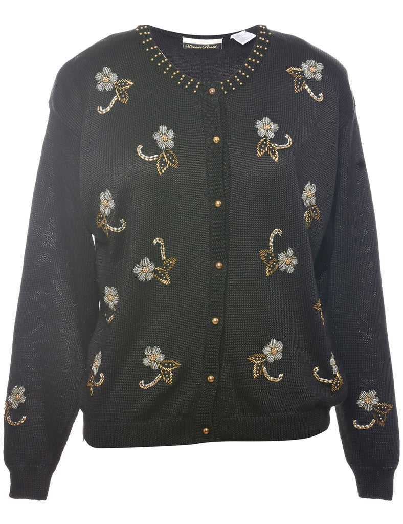 Beaded Black Cardigan - L