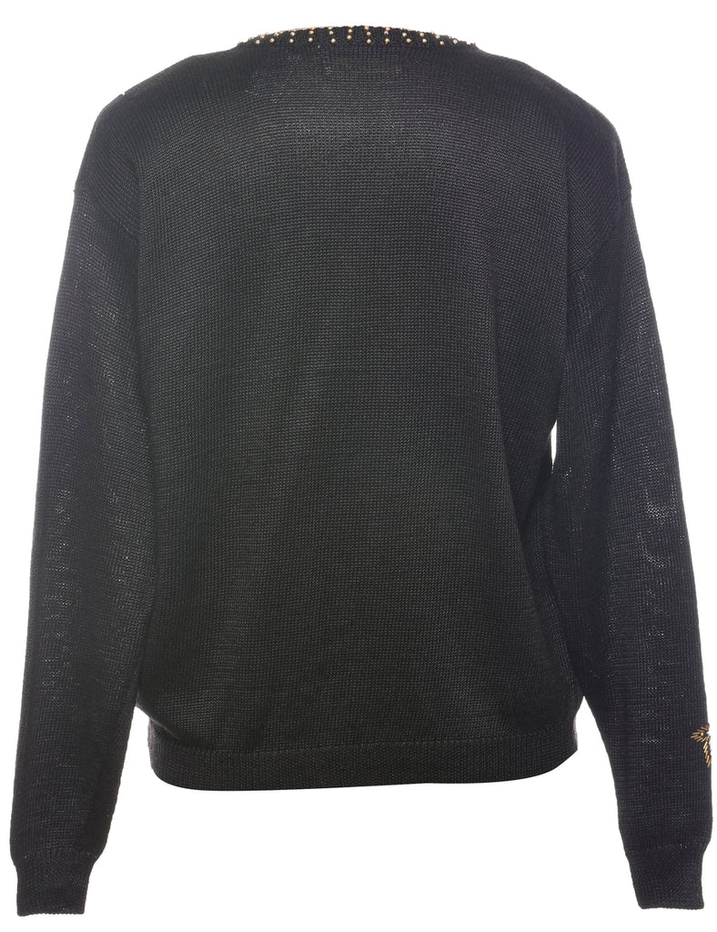 Beaded Black Cardigan - L