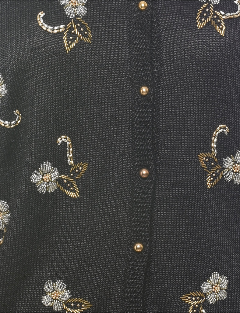 Beaded Black Cardigan - L