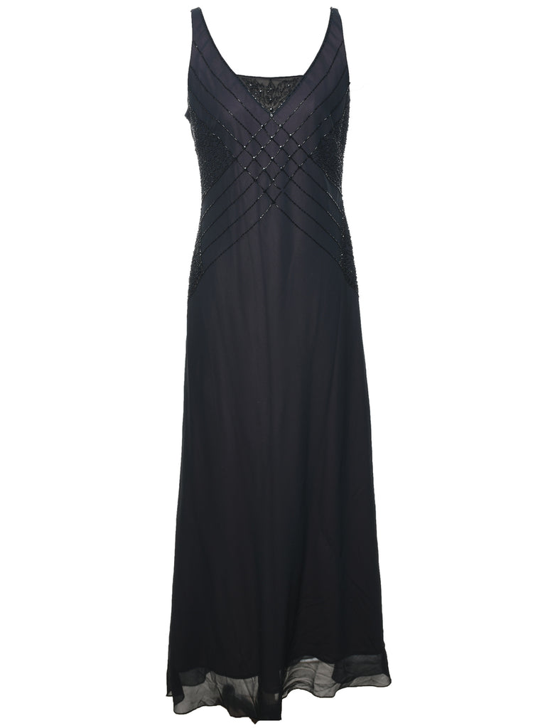 Beaded Black Evening Dress - L