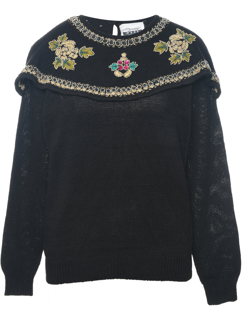 Beaded Black Jumper - L