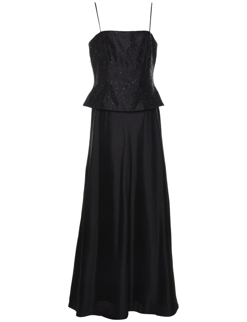 Beaded Black Peplum Waist Maxi Dress - L