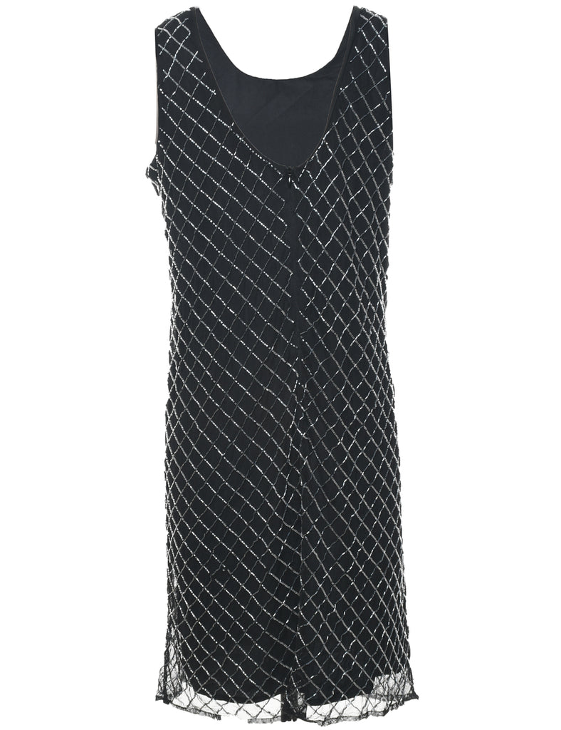 Beaded Black & Silver Evening Dress - L