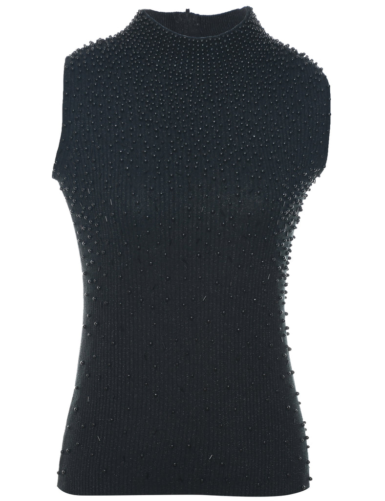 Beaded Black Vest - S