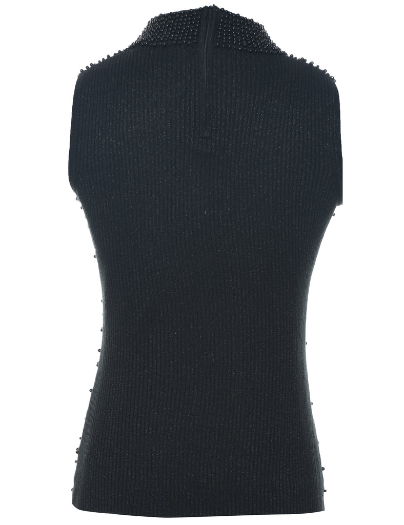 Beaded Black Vest - S
