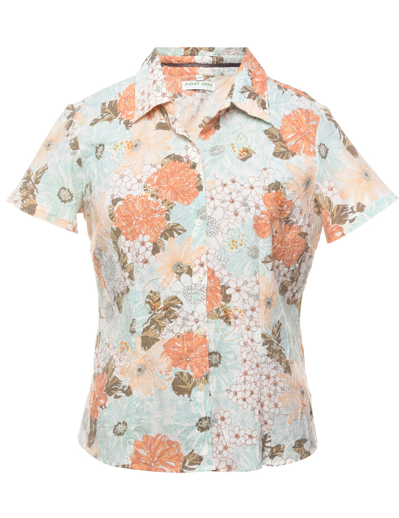 Beaded Floral Print Blouse - L