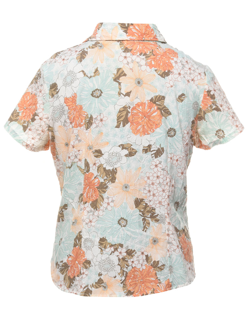 Beaded Floral Print Blouse - L