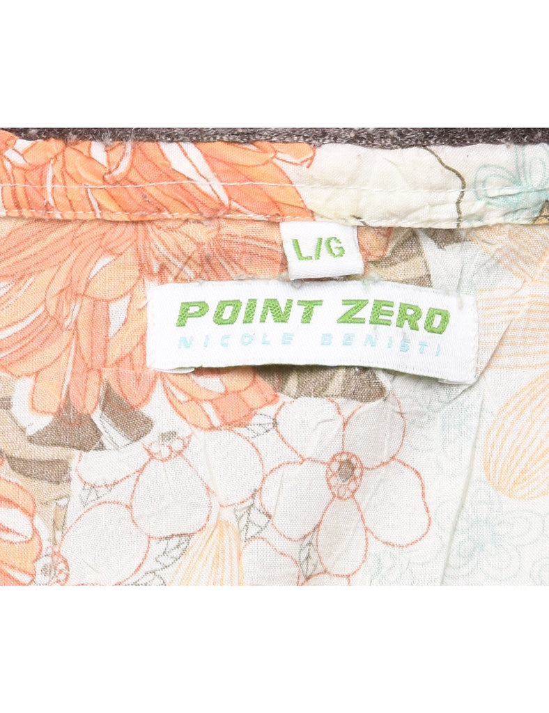 Beaded Floral Print Blouse - L