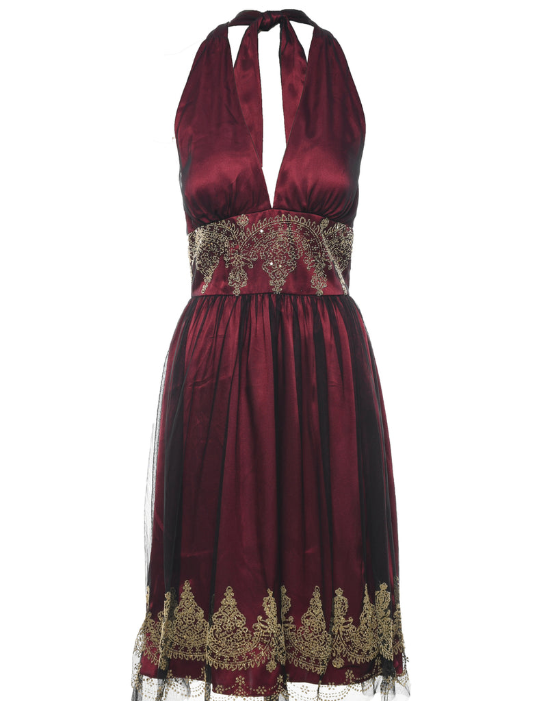Beaded Maroon Sparkly Evening Dress  - XS
