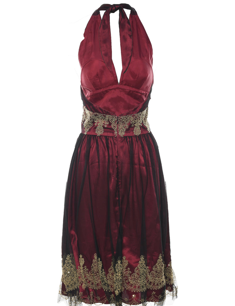 Beaded Maroon Sparkly Evening Dress  - XS