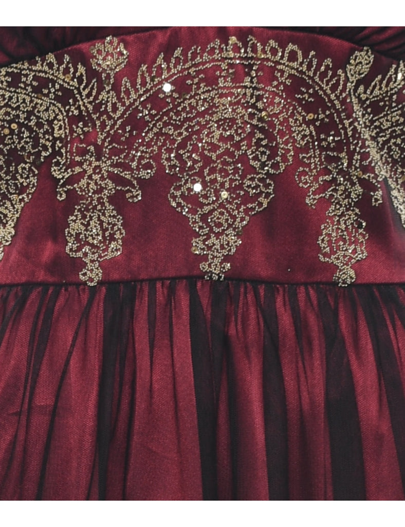 Beaded Maroon Sparkly Evening Dress  - XS