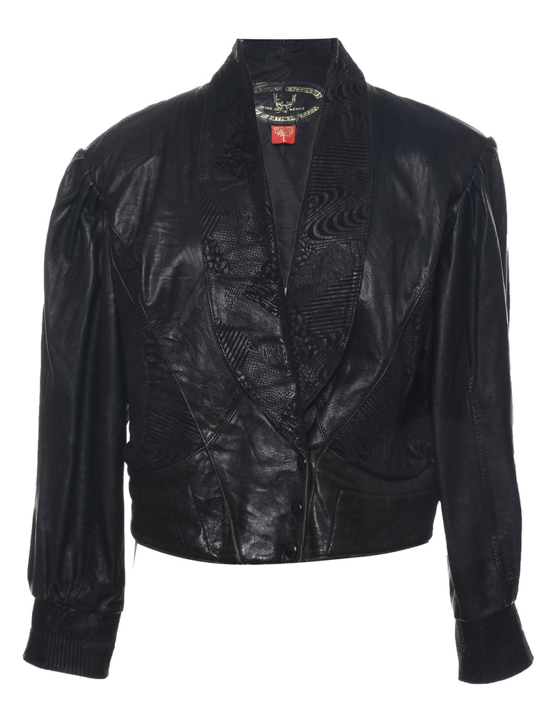 Biker Style Leather Jacket - L