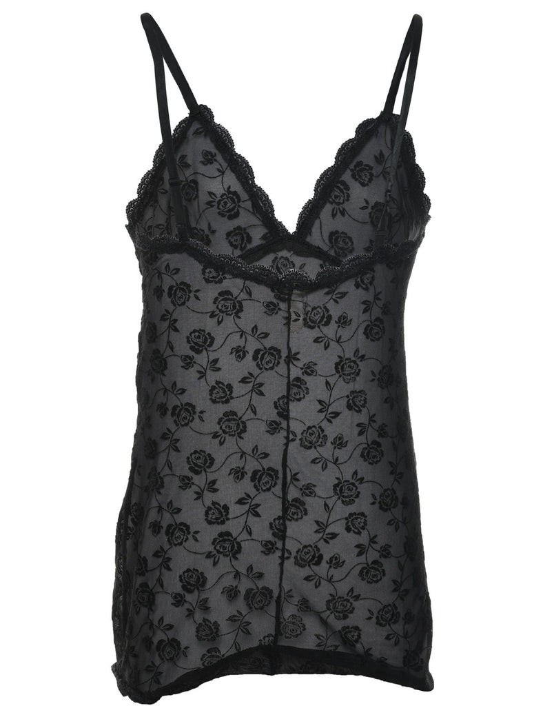 Black 1990s Floral Slip Dress - L