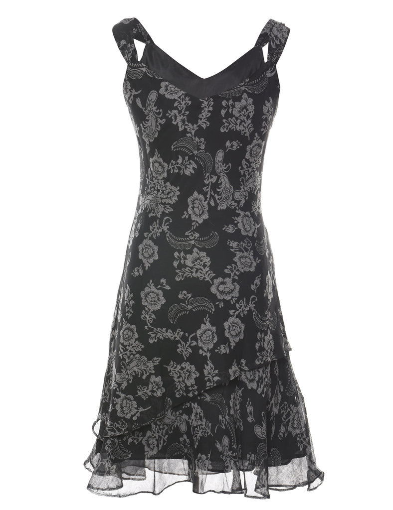 Black Beaded Floral Pattern Party Dress - M