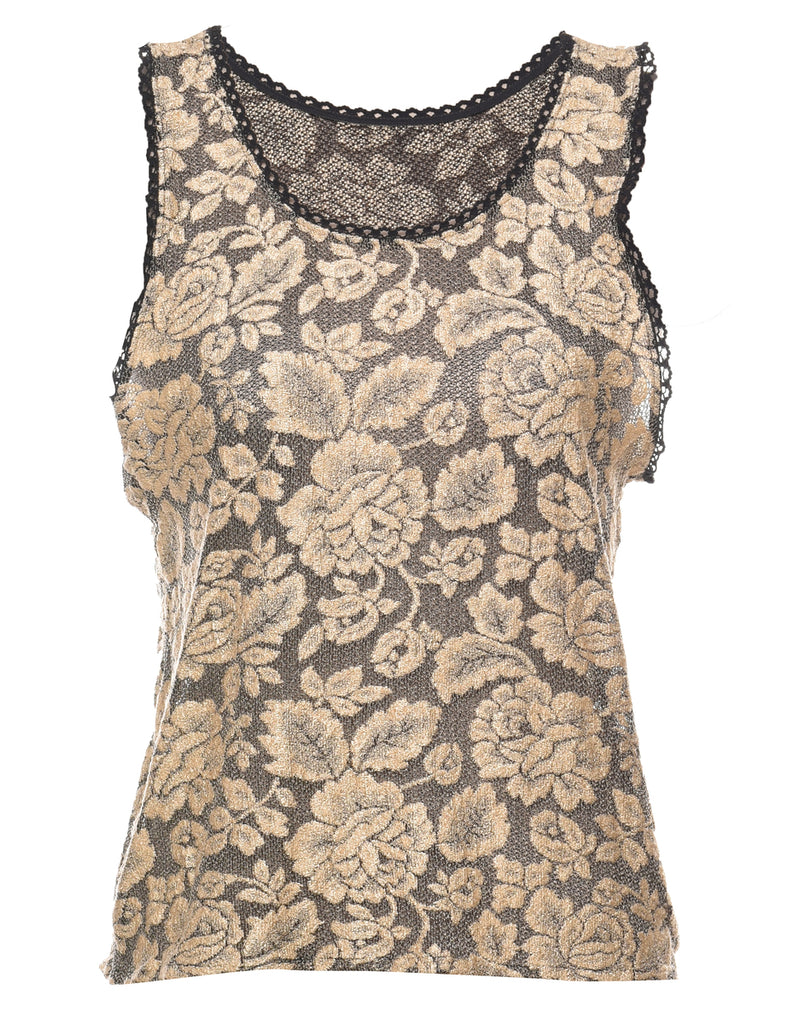 Black & Beige Floral Lace Top - S