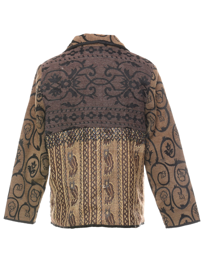 Black, Brown & Light Brown Patterned Tapestry Jacket - M