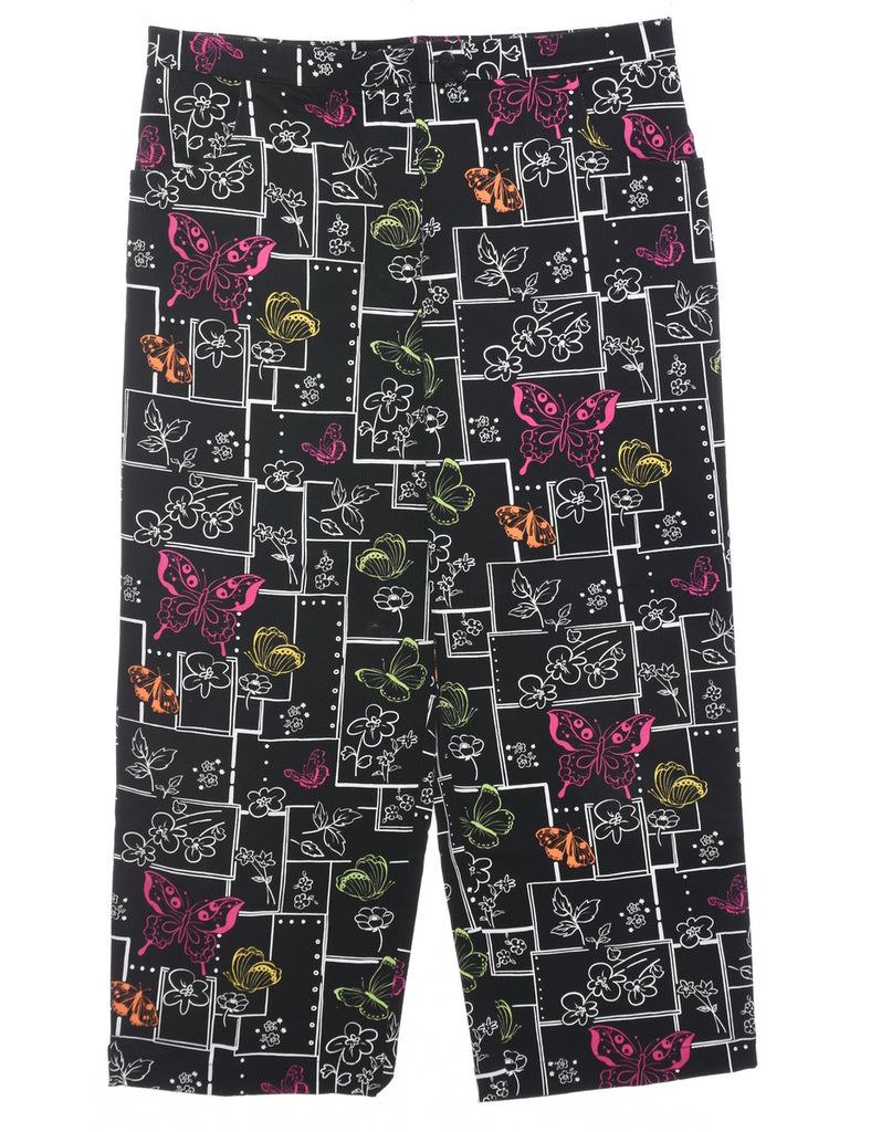Black Butterfly Print Trousers - W34 L25