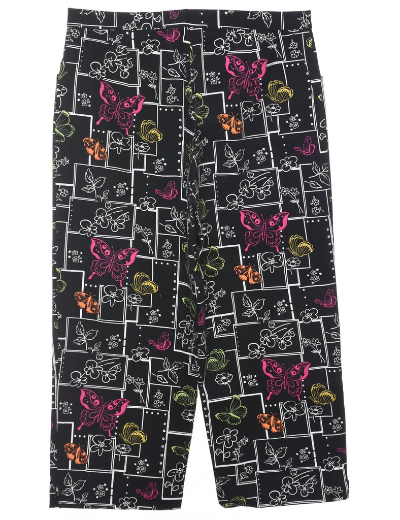 Black Butterfly Print Trousers - W34 L25