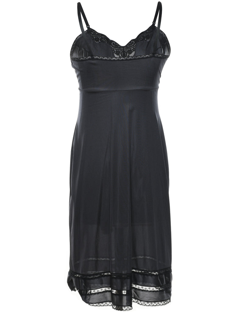 Black Classic Lace Trim Slip Dress - M