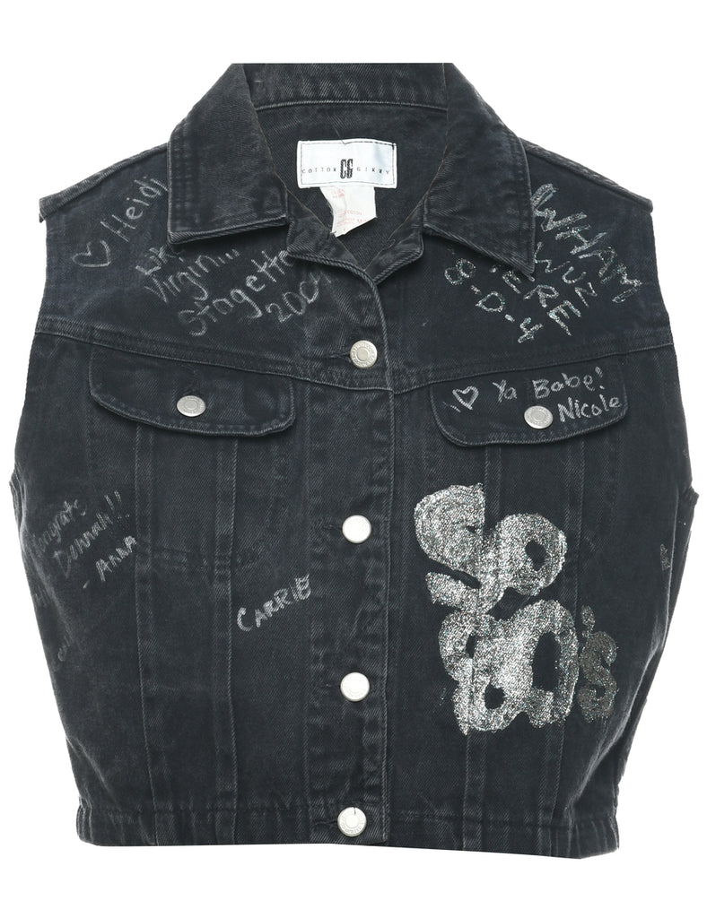 Black Denim Jacket Vest - M