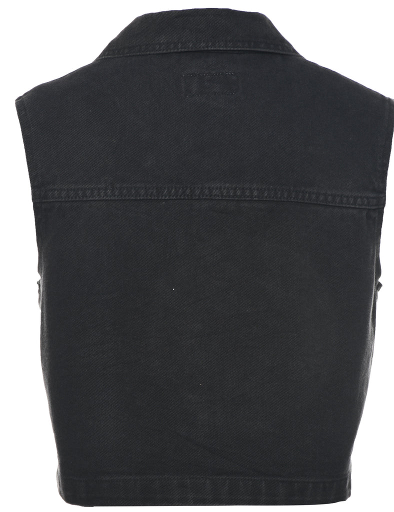 Black Denim Jacket Vest - S