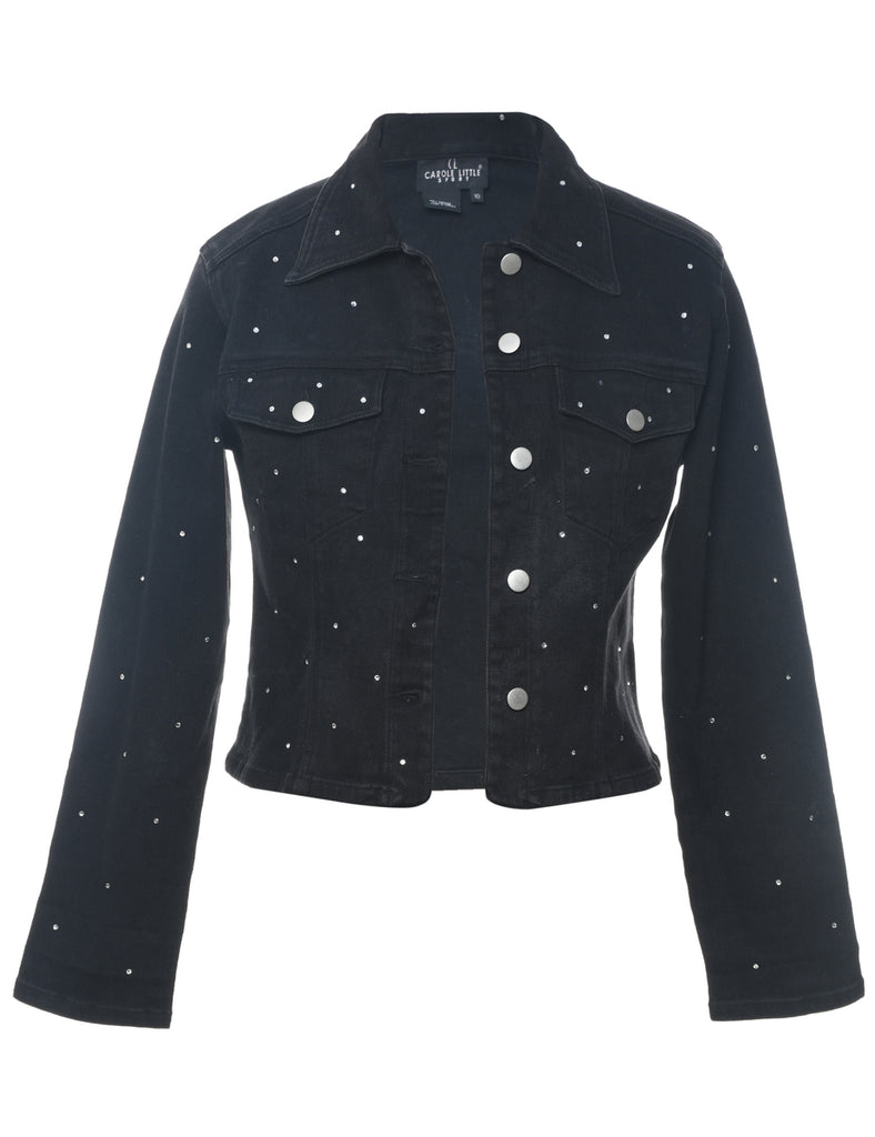 Black Embellished Denim Jacket - M