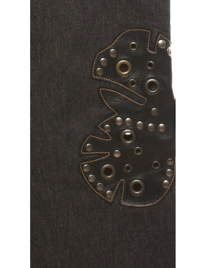 Black Embellished Straight-Fit Y2K Jeans - W32 L28