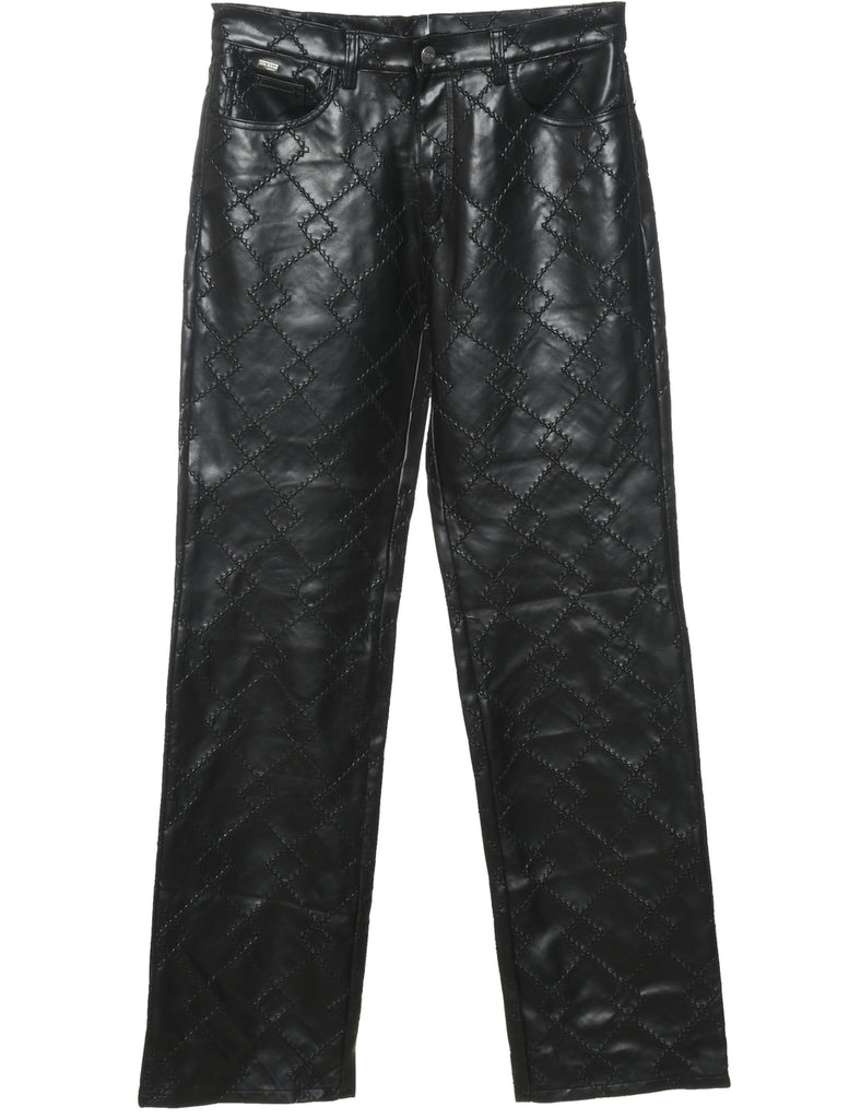 Black Embroidered Leather Trousers - W30 L33