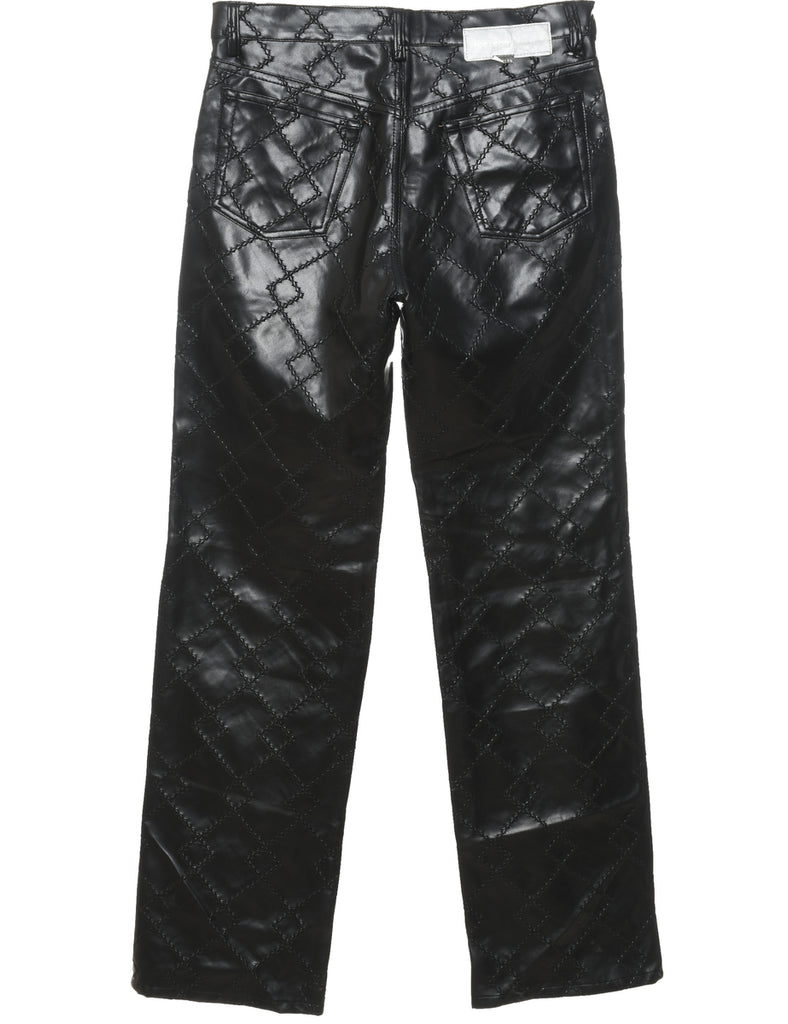 Black Embroidered Leather Trousers - W30 L33