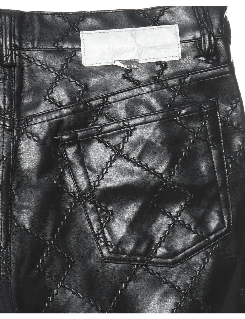 Black Embroidered Leather Trousers - W30 L33