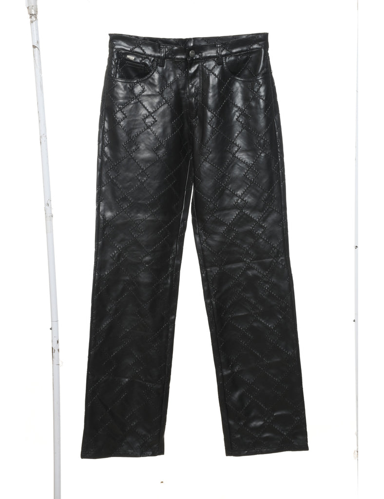 Black Embroidered Leather Trousers - W30 L33