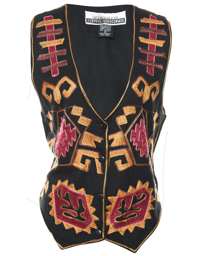 Black Embroidered Waistcoat - M