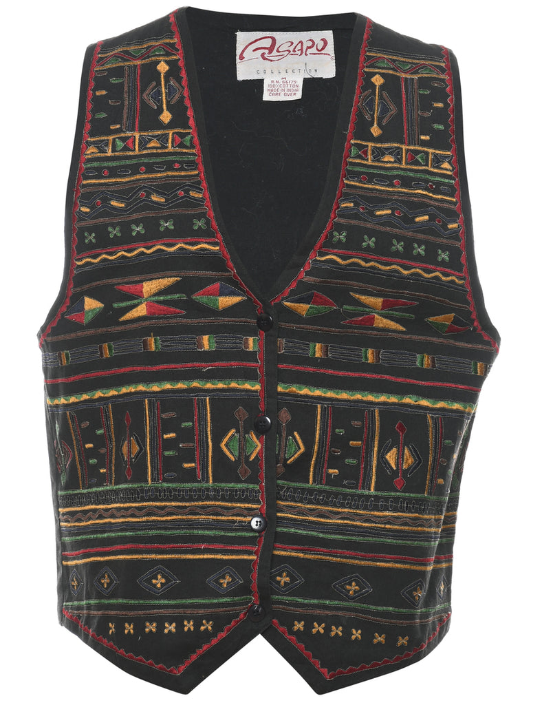 Black Embroidered Waistcoat - M