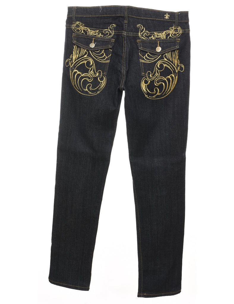 Black Embroidered Y2K Style Jeans - W34 L30