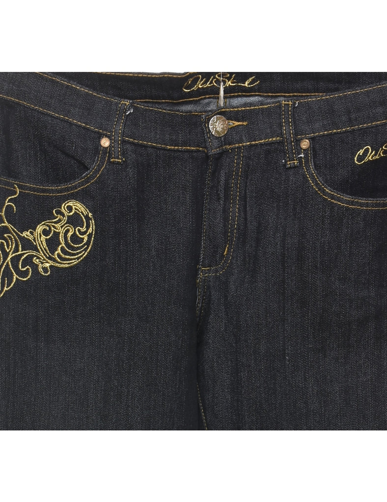 Black Embroidered Y2K Style Jeans - W34 L30