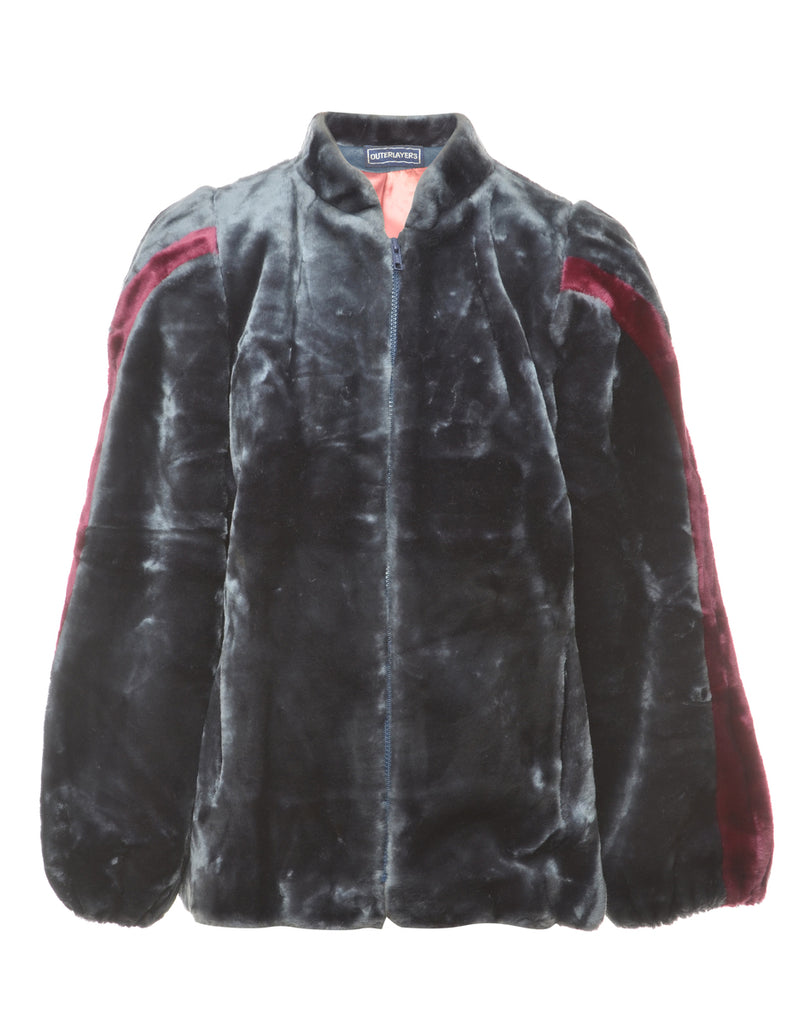 Black Faux Fur Coat - M