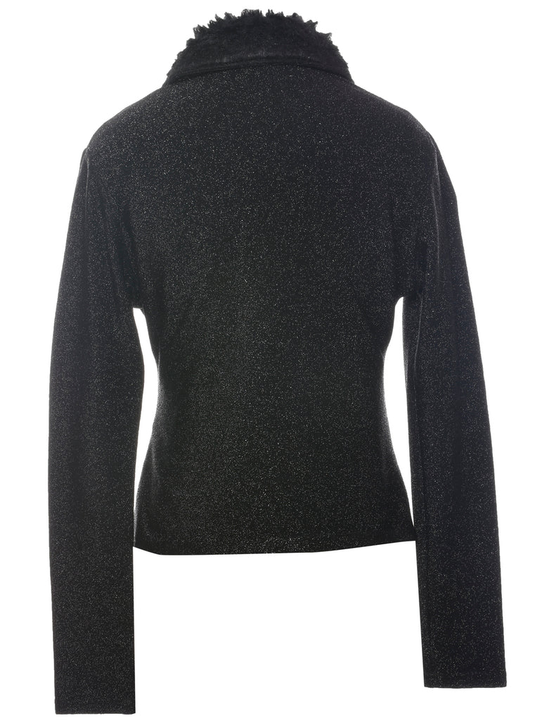 Black Faux Fur Trim 1990s Evening Jacket - M